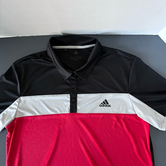 Adidas Golf Climalite Blocked Men's Polo Shirt Red/Gray/Black Sz Large - Picture 2 of 10